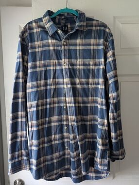 Gap Blue Plaid Heavy Flannel Button-Up Shirt (Size XLT) NWOT